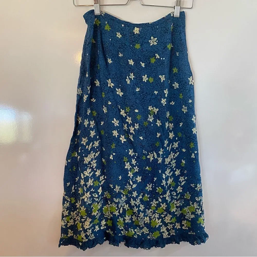 Vintage Free People blue green floral midi skirt xs/small size 3‎